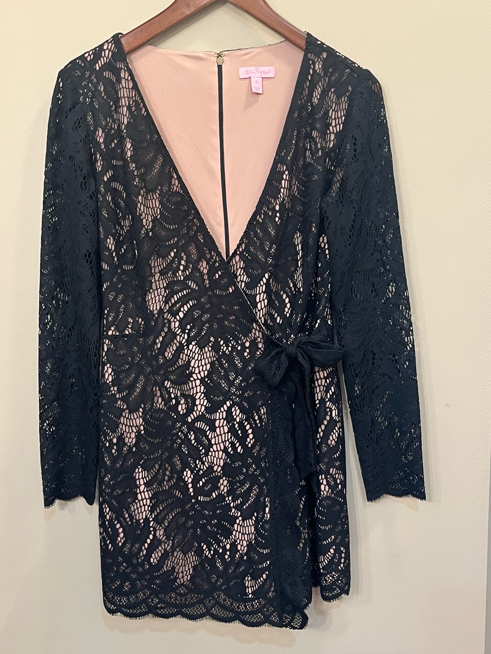 Lilly Pulitzer black lace romper wrap skort long sleeve zip closure. Small - Picture 2 of 8